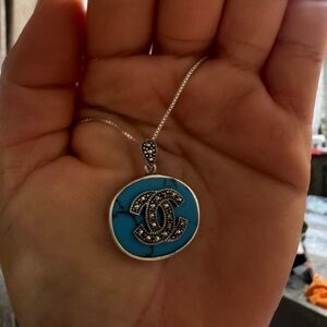 Channel turquoise pendant with 925 necklace